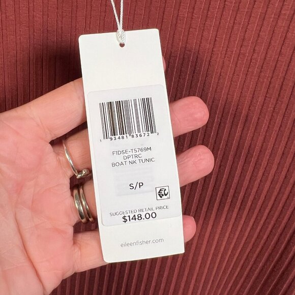 Eileen Fisher Bateau Neck Tunic Size Small Ribbed Deep Tumeric Lagenlook Minimal - Picture 4 of 10